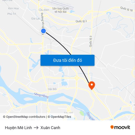 Huyện Mê Linh to Xuân Canh map