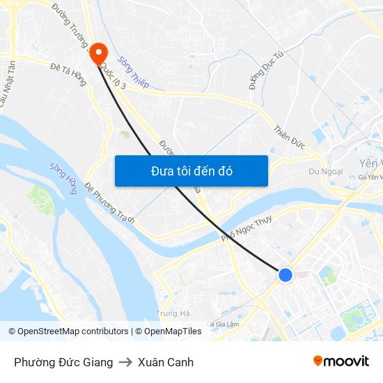 Phường Đức Giang to Xuân Canh map