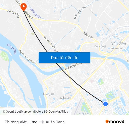 Phường Việt Hưng to Xuân Canh map