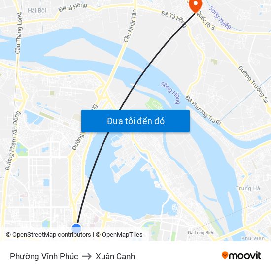 Phường Vĩnh Phúc to Xuân Canh map