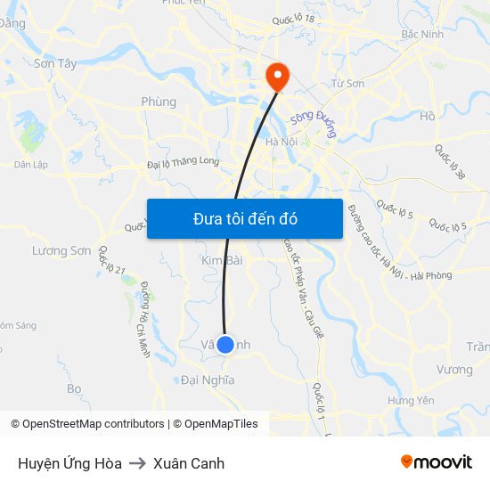 Huyện Ứng Hòa to Xuân Canh map