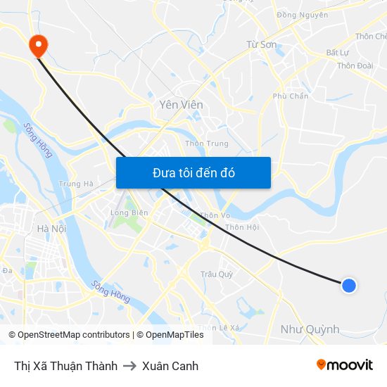 Thị Xã Thuận Thành to Xuân Canh map