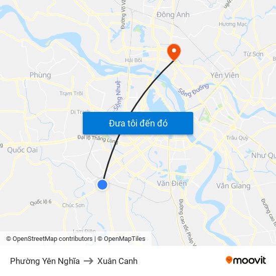 Phường Yên Nghĩa to Xuân Canh map