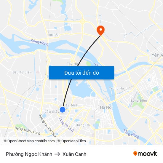 Phường Ngọc Khánh to Xuân Canh map