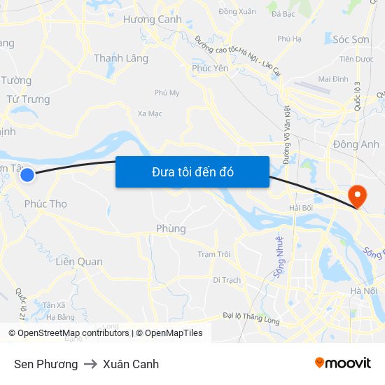 Sen Phương to Xuân Canh map