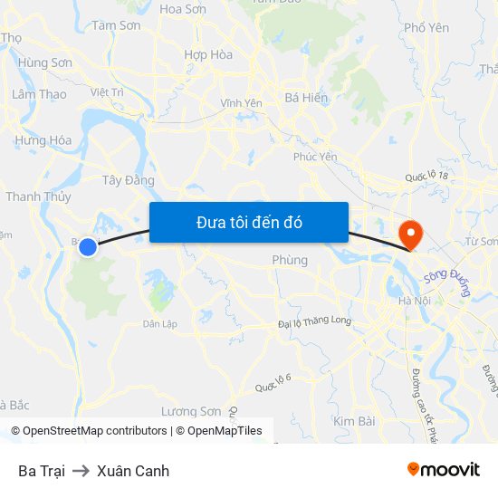 Ba Trại to Xuân Canh map