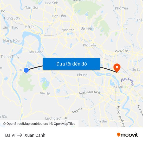 Ba Vì to Xuân Canh map