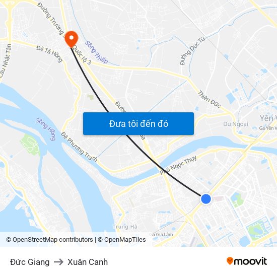 Đức Giang to Xuân Canh map