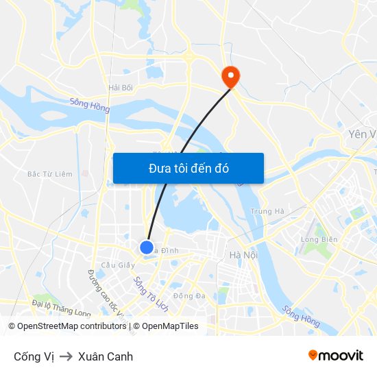 Cống Vị to Xuân Canh map