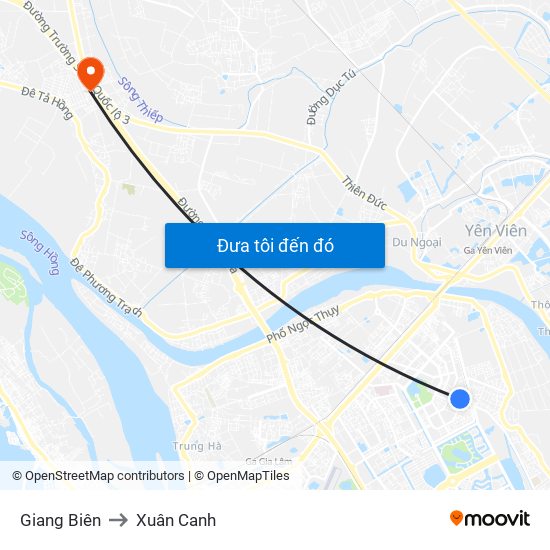 Giang Biên to Xuân Canh map