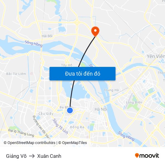 Giảng Võ to Xuân Canh map