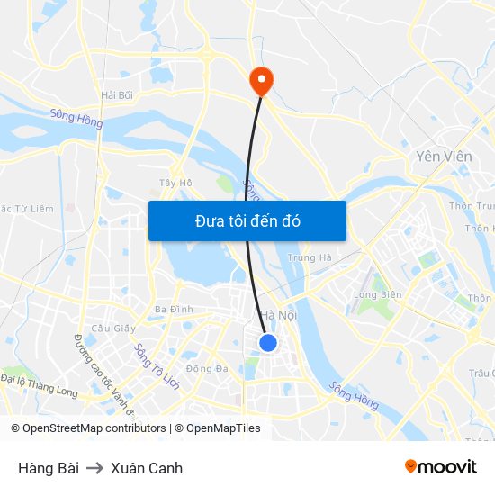 Hàng Bài to Xuân Canh map