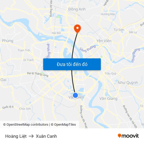 Hoàng Liệt to Xuân Canh map