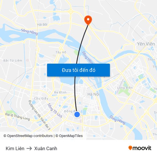 Kim Liên to Xuân Canh map