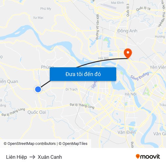 Liên Hiệp to Xuân Canh map