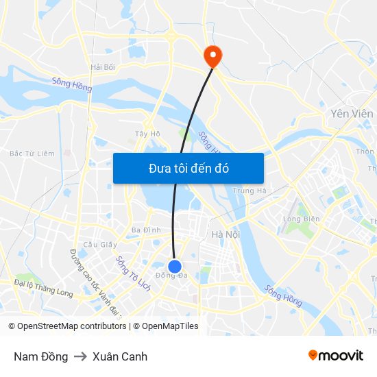 Nam Đồng to Xuân Canh map