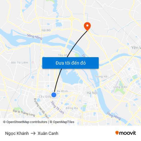 Ngọc Khánh to Xuân Canh map