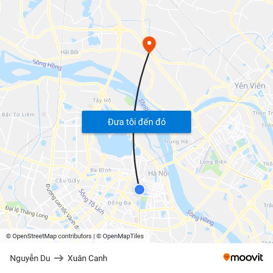 Nguyễn Du to Xuân Canh map