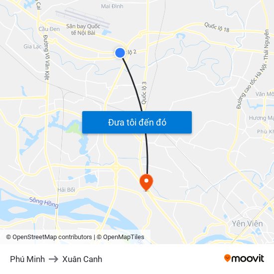 Phú Minh to Xuân Canh map