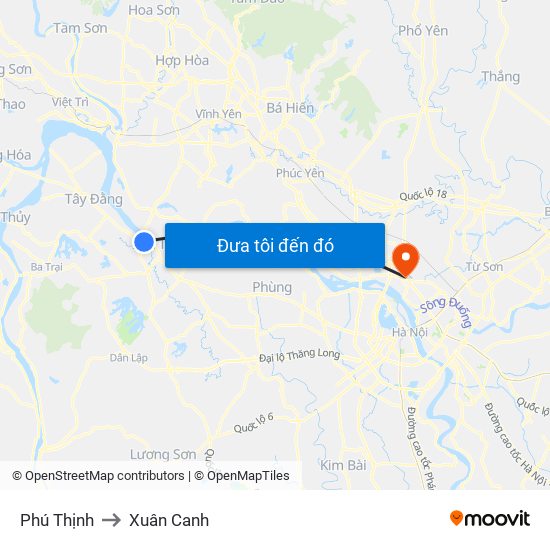 Phú Thịnh to Xuân Canh map