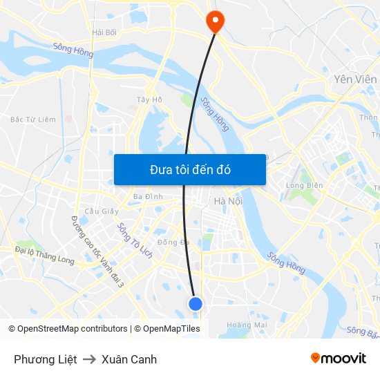 Phương Liệt to Xuân Canh map