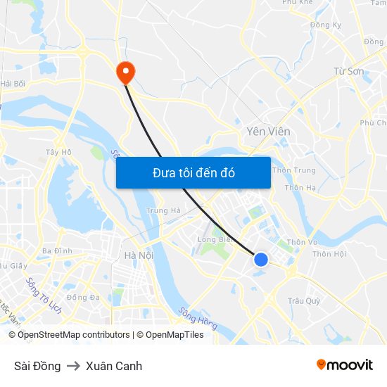 Sài Đồng to Xuân Canh map