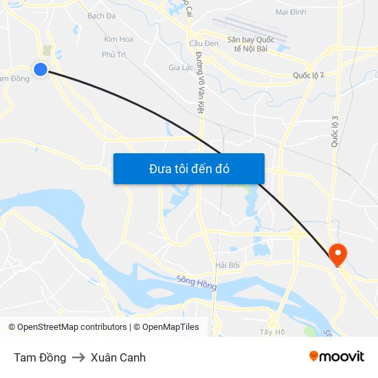 Tam Đồng to Xuân Canh map