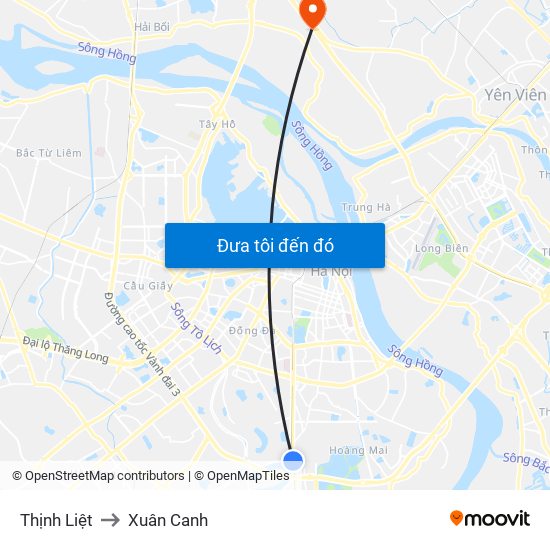 Thịnh Liệt to Xuân Canh map