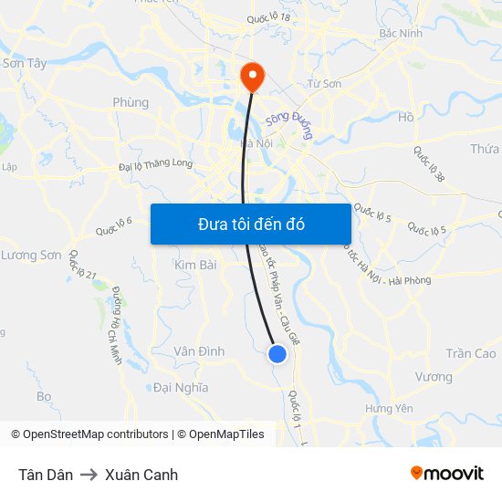 Tân Dân to Xuân Canh map