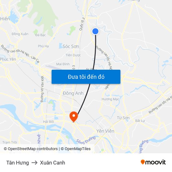 Tân Hưng to Xuân Canh map