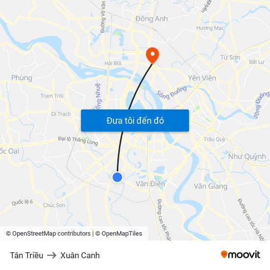 Tân Triều to Xuân Canh map