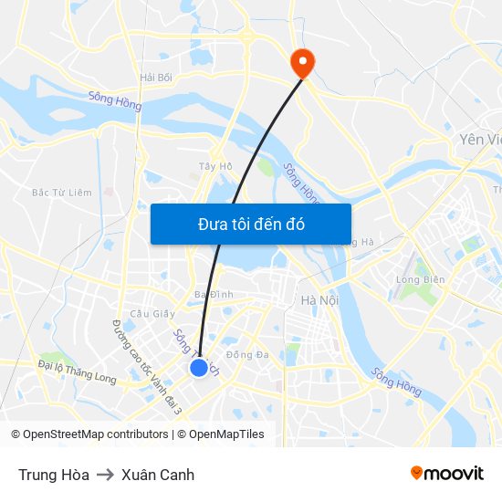 Trung Hòa to Xuân Canh map
