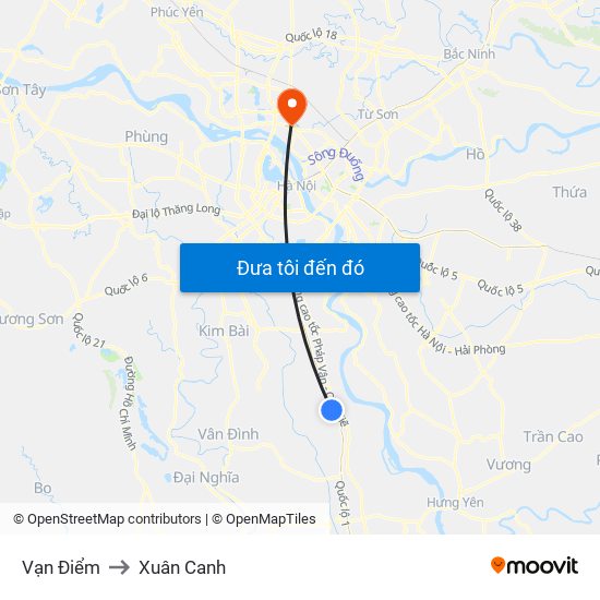 Vạn Điểm to Xuân Canh map