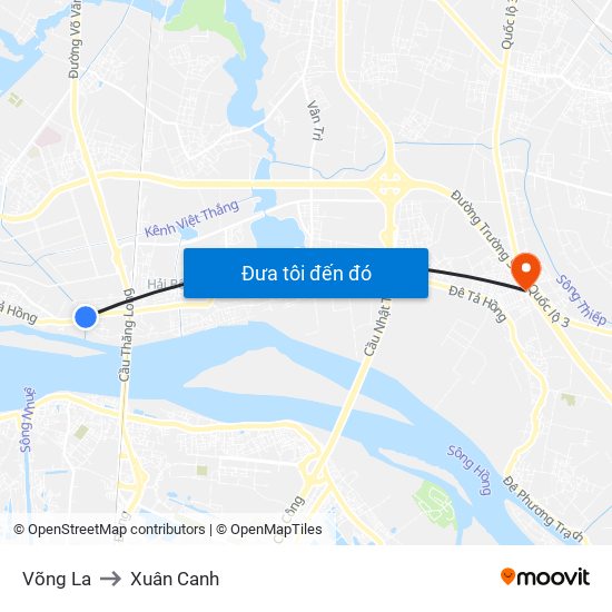 Võng La to Xuân Canh map