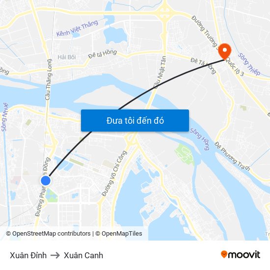 Xuân Đỉnh to Xuân Canh map