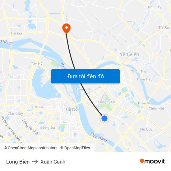 Long Biên to Xuân Canh map