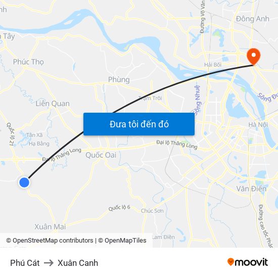 Phú Cát to Xuân Canh map