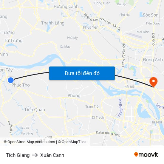 Tích Giang to Xuân Canh map