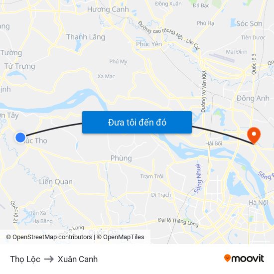 Thọ Lộc to Xuân Canh map
