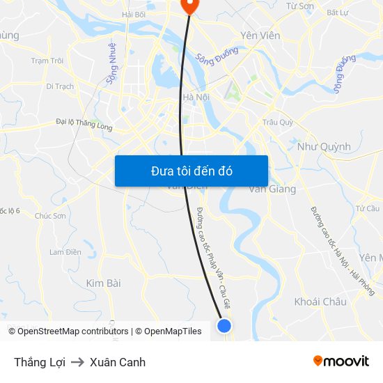 Thắng Lợi to Xuân Canh map