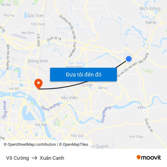 Võ Cường to Xuân Canh map