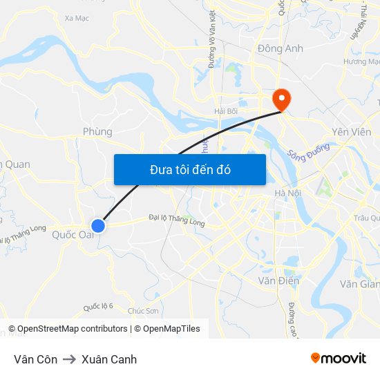 Vân Côn to Xuân Canh map