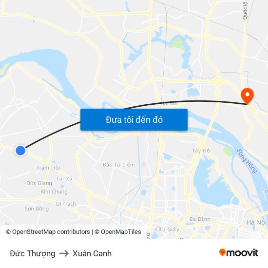 Đức Thượng to Xuân Canh map