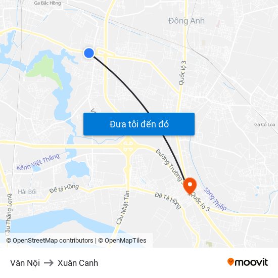 Vân Nội to Xuân Canh map