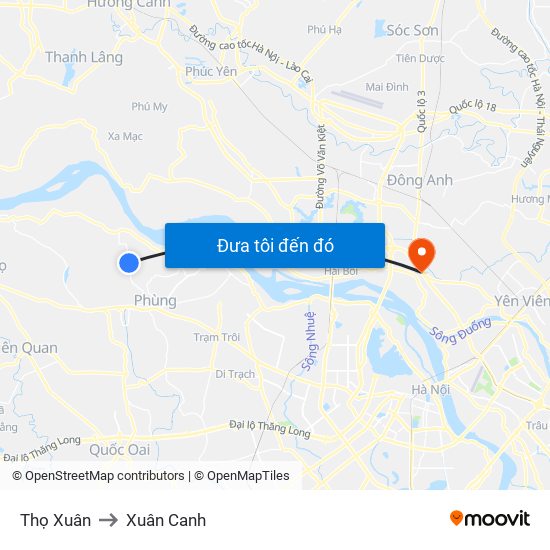 Thọ Xuân to Xuân Canh map