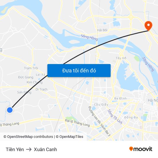 Tiền Yên to Xuân Canh map