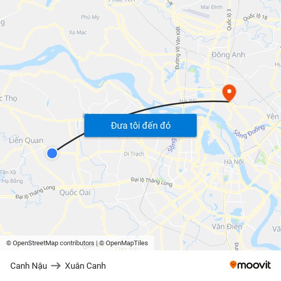 Canh Nậu to Xuân Canh map
