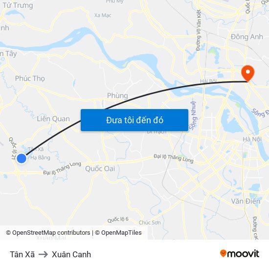 Tân Xã to Xuân Canh map