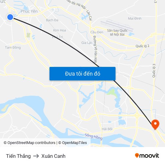 Tiến Thắng to Xuân Canh map