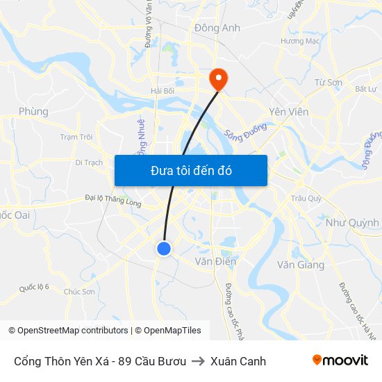 Cổng Thôn Yên Xá - 89 Cầu Bươu to Xuân Canh map